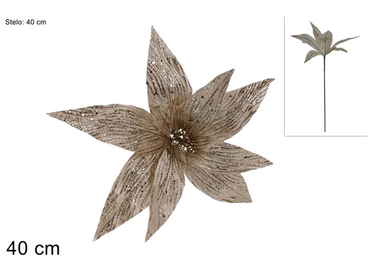 Ramo fiore glitterato 40cm champagne