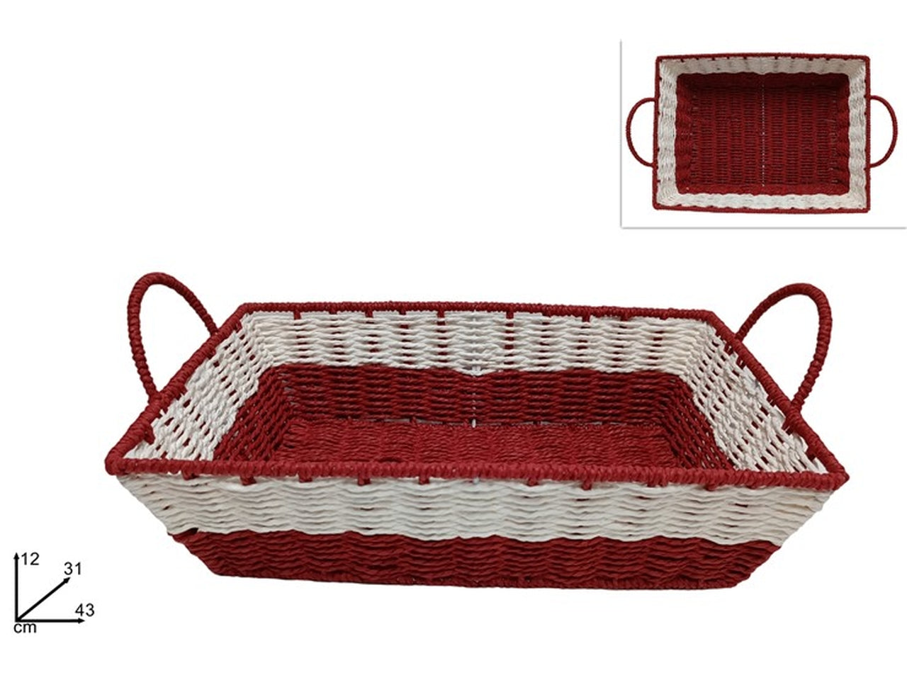 Cesta rettangolare 43x31xh.12cm rosso e bianco
