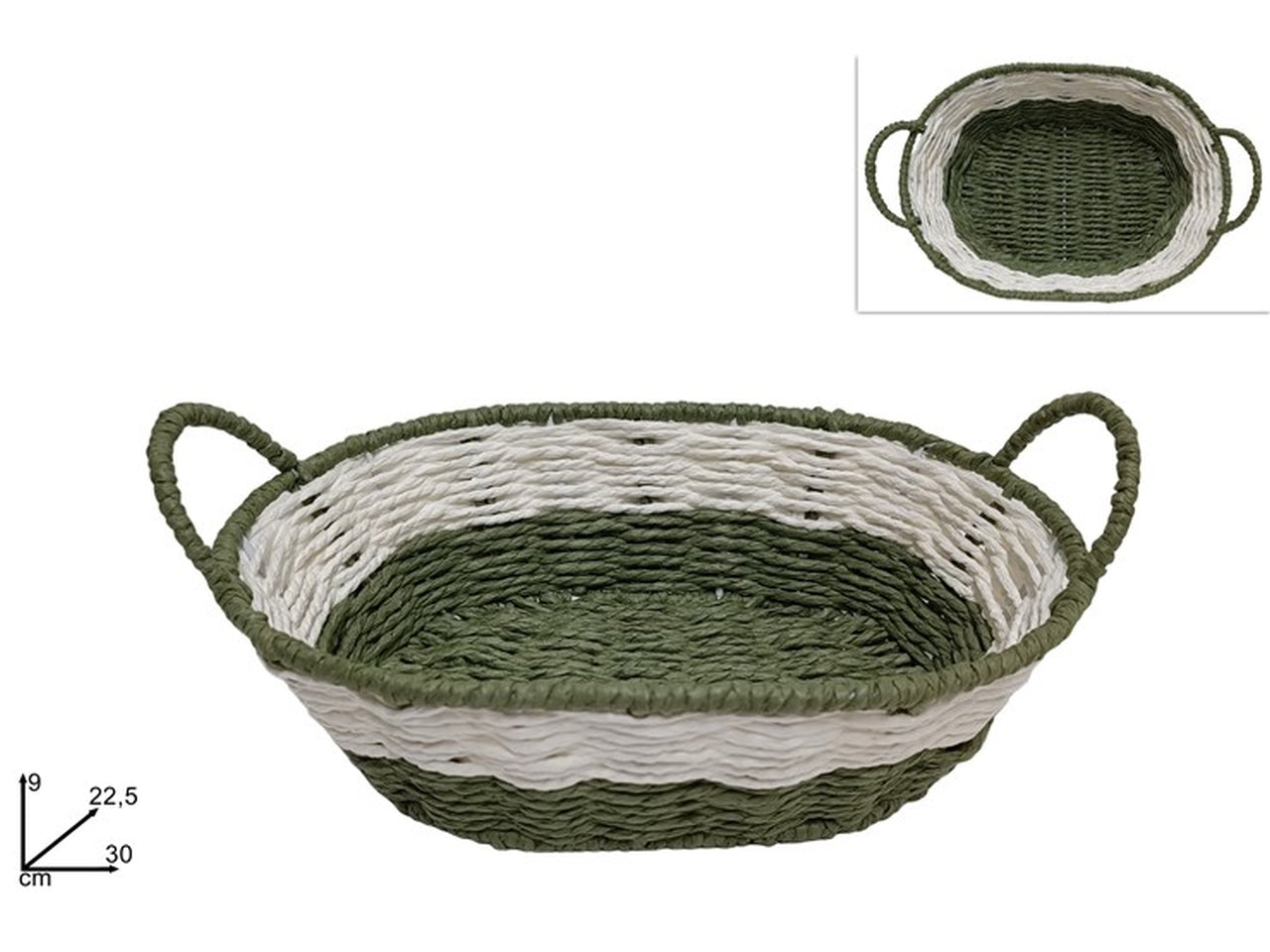 Cesta ovale 30x22,5xh.9cm verde e bianco