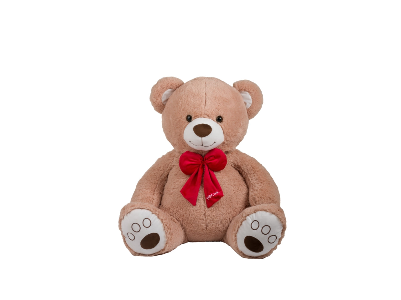 Peluche Orso Seduto Beige H80Cm Con Fiocco Rosso
