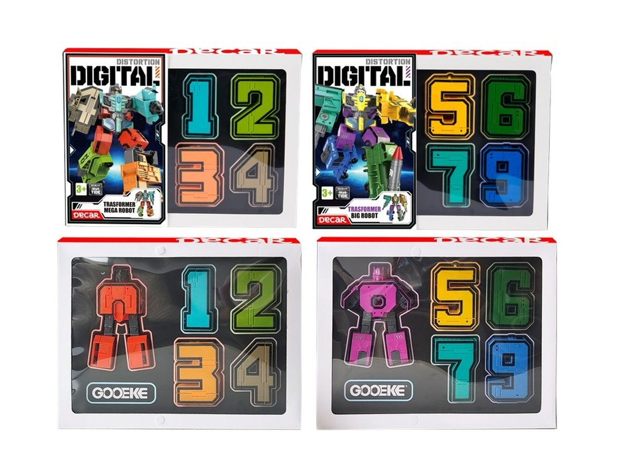Robot trasformabili in numeri 40x30x6cm in 2 colori assortiti