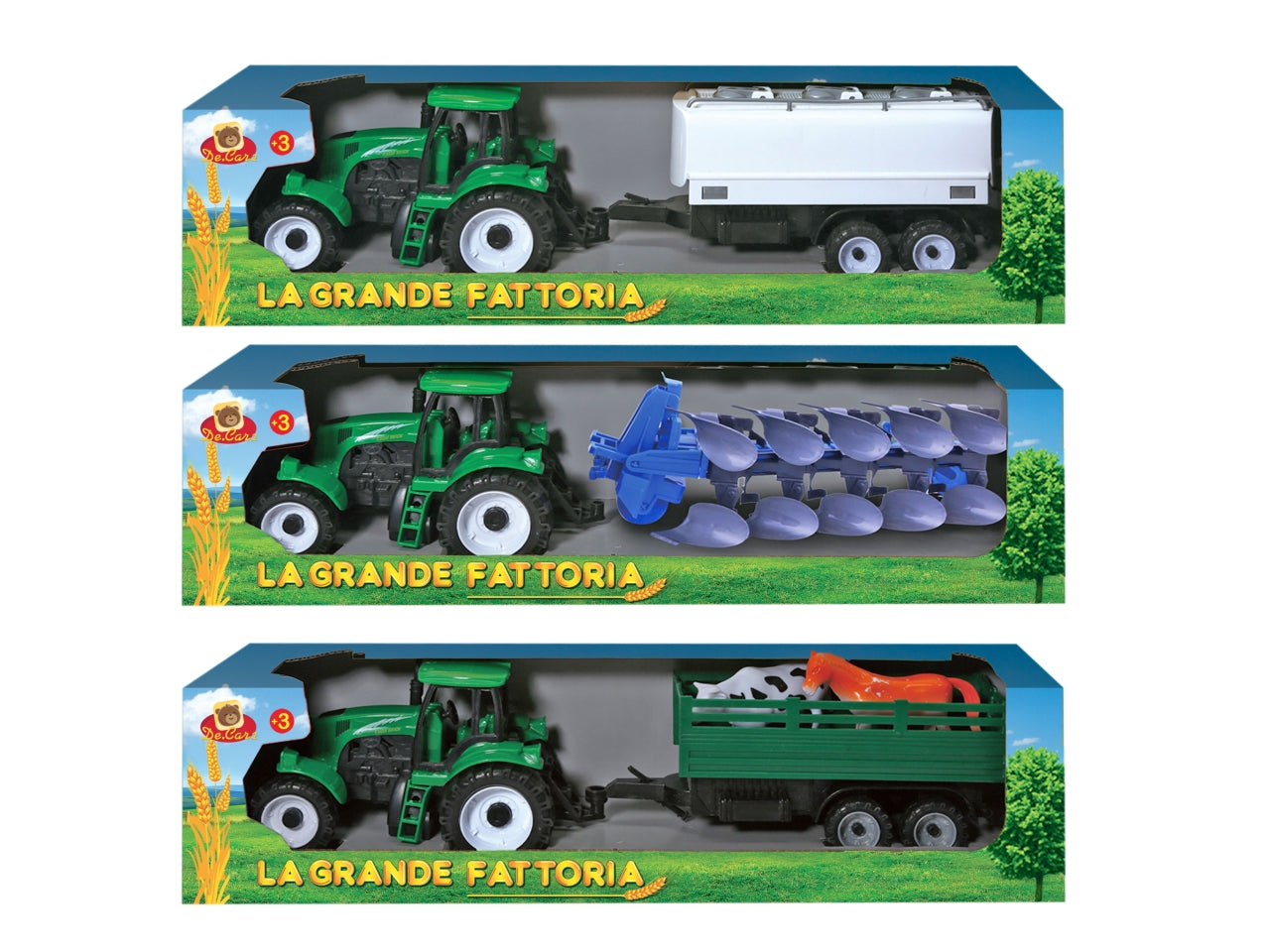 Trattori con rimorchio h.13x48cm in 2 colori assortiti