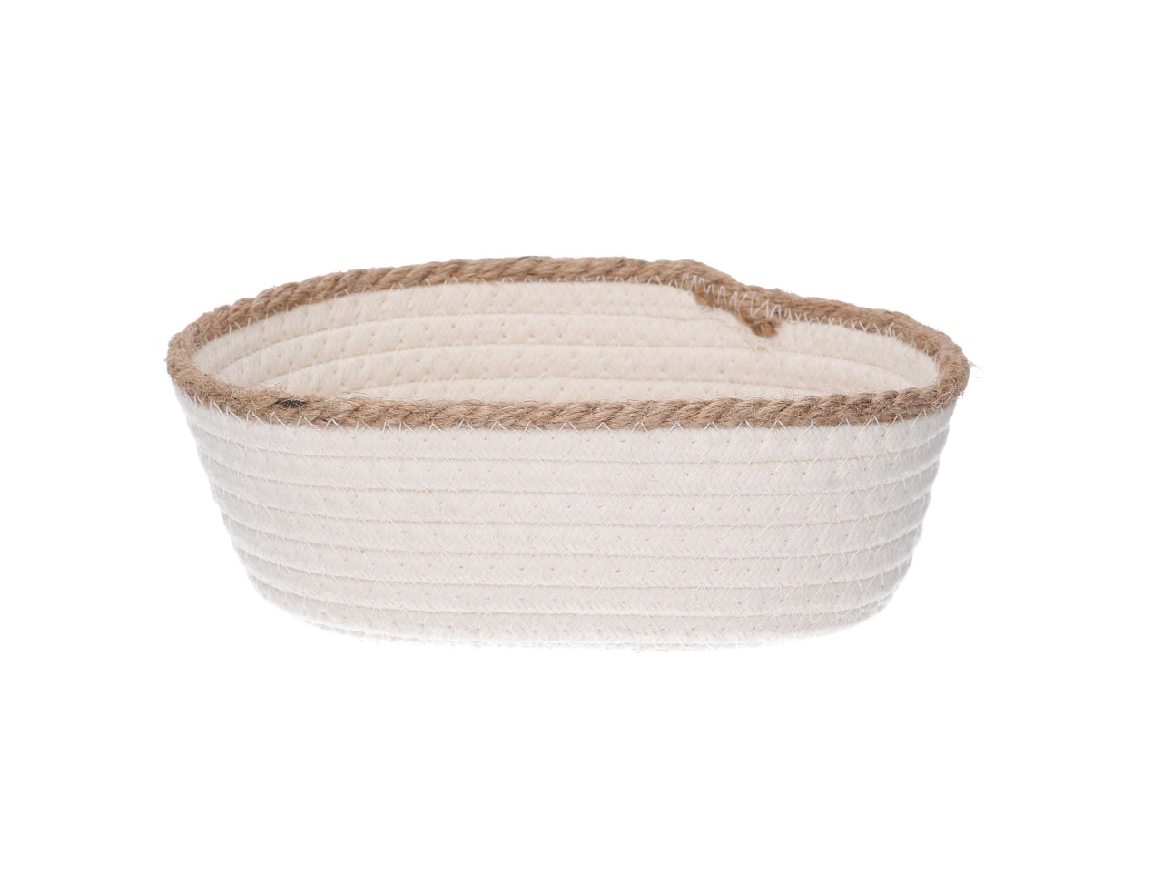 Cestino ovale in tessuto 22x16xh7cm bianco con bordo corda