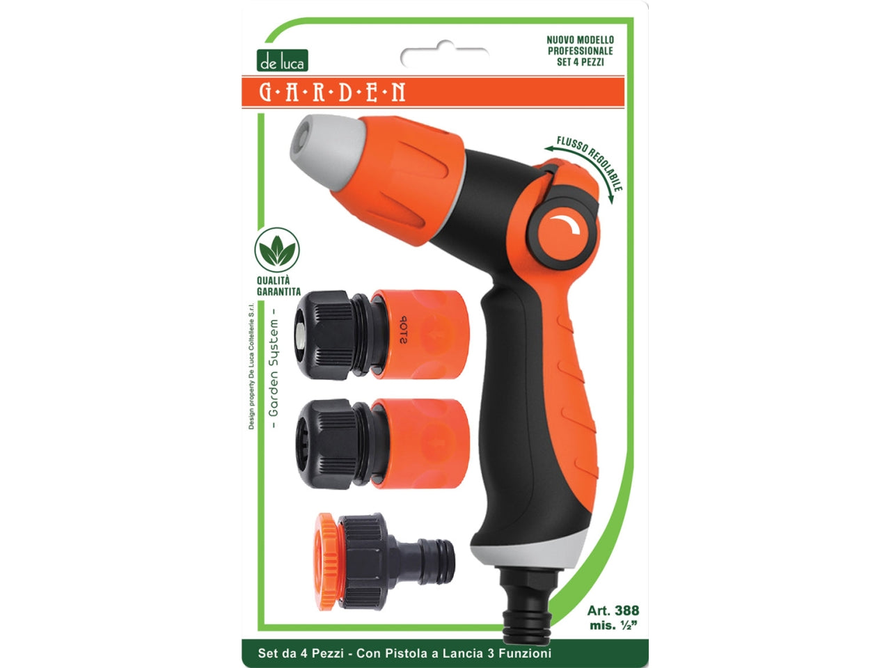Pistola a lancia 3 funzioni 3 raccordi set composto da 4 pezzi