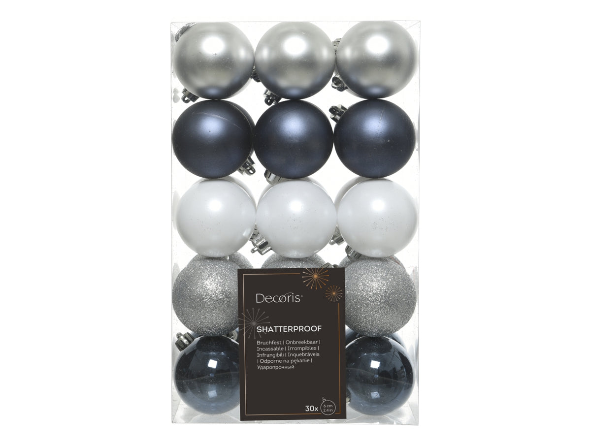 Palla 6cm in confezione da 30 pezzi lucido, opaco, glitter colori assortite