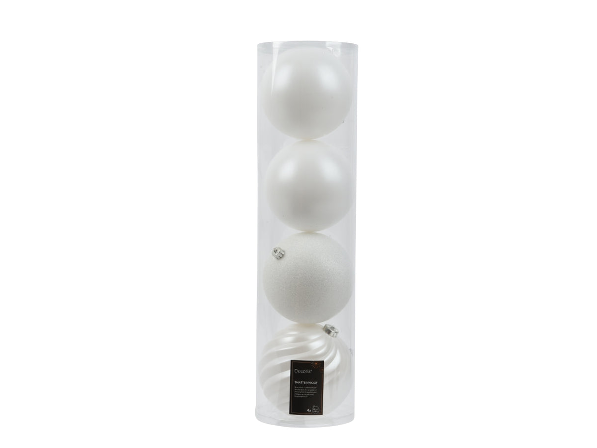 Palla 14cm in confezione da 4 pezzi bianco lucido, opaca e glitter