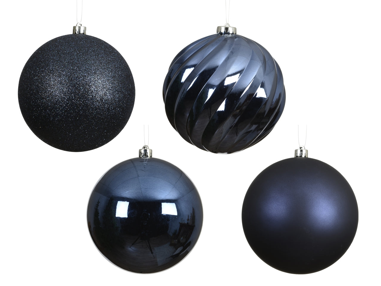 Palla 14cm in confezione da 4 pezzi blu notte lucido, opaca e glitter