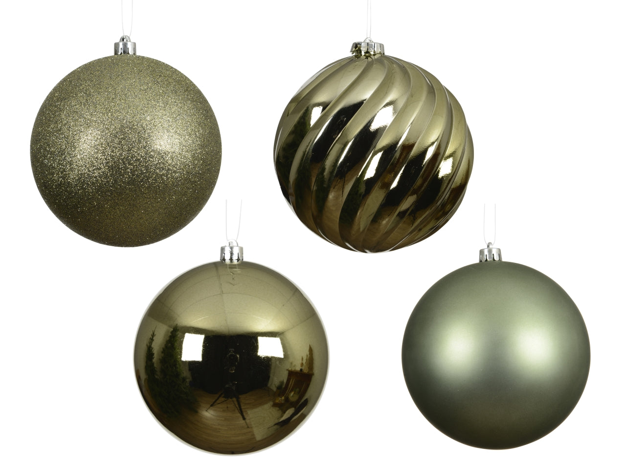 Palla 14cm in confezione da 4 pezzi verde rosmarino lucido, opaco e glitter