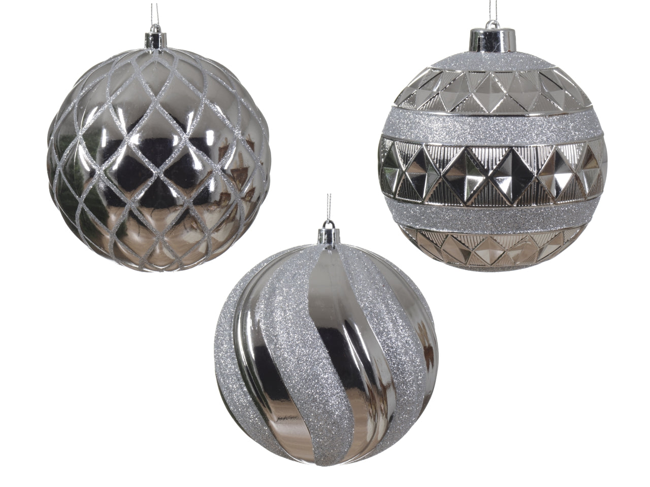 Palla 12cm decori assortite argento lucida