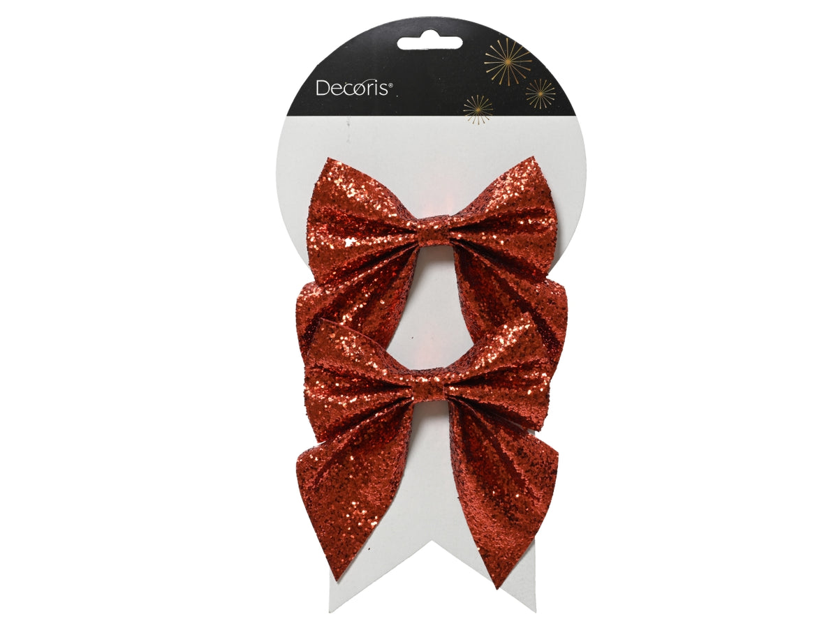 Fiocco rosso con clip rosso glitter in cartella da 2 pezzi