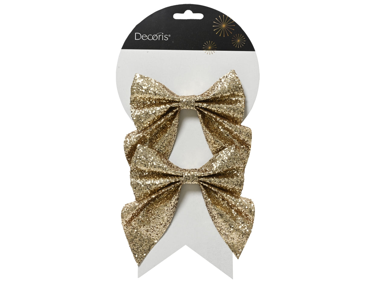 Fiocco rosso con clip oro glitter in cartella da 2 pezzi