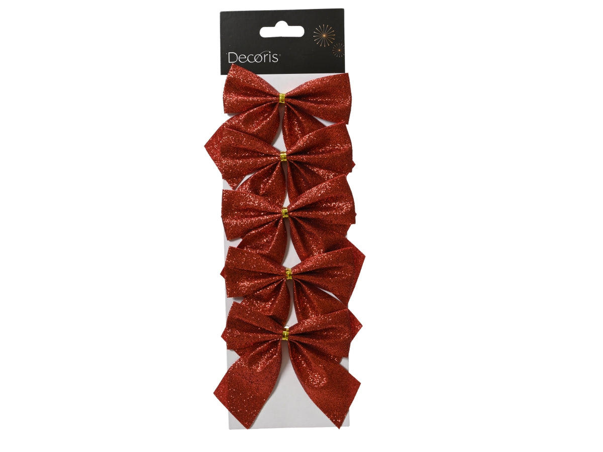 Fiocco rosso glitter in cartella da 5 pezzi