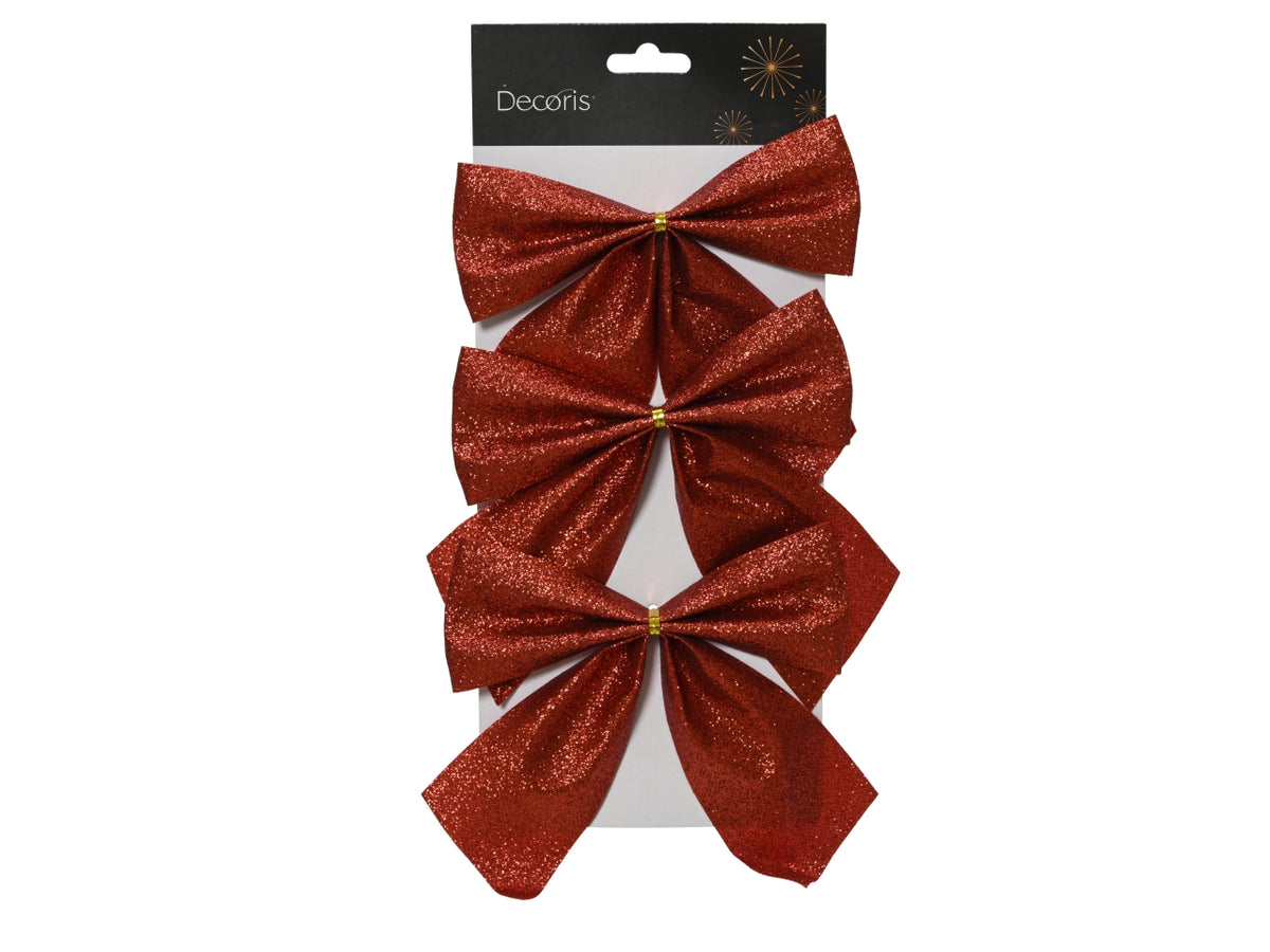 Fiocco rosso glitter in cartella da 3 pezzi