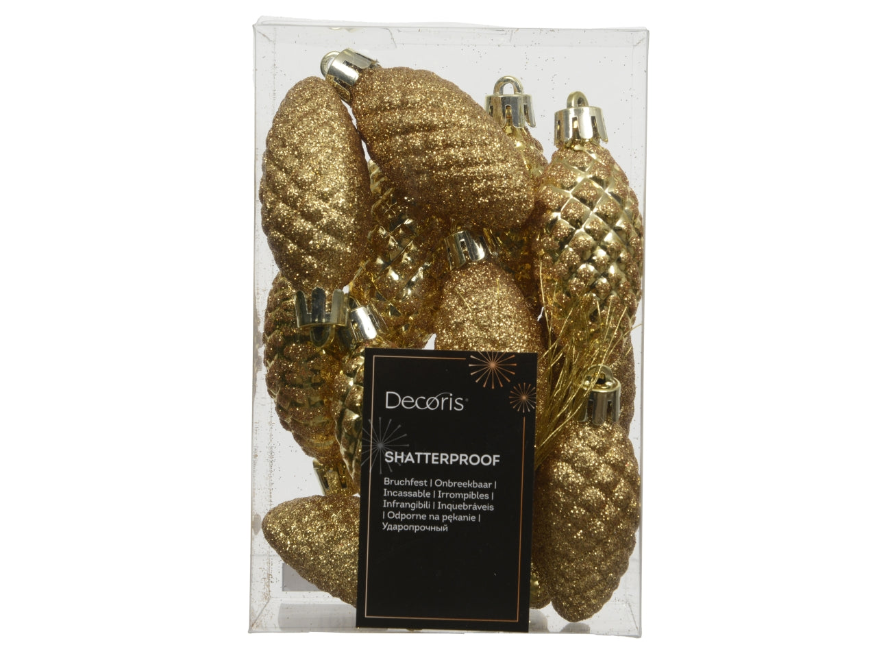 Appendino pigna in confezione da 12 pezzi oro glitter