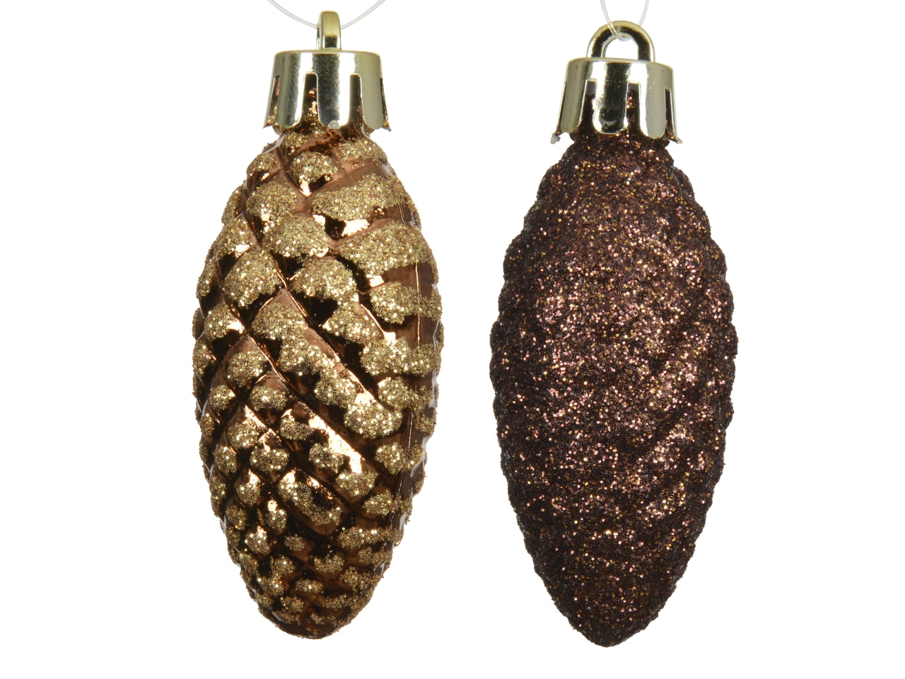 Appendino pigna in confezione da 12 pezzi marrone con glitter