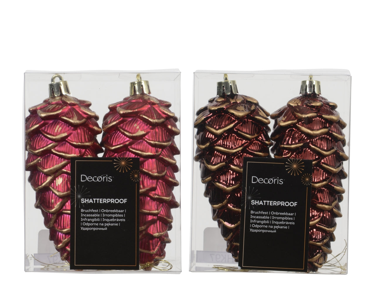 Appendino pigna da 11,5cm in confezione da 2 pezzi bordeaux con glitter