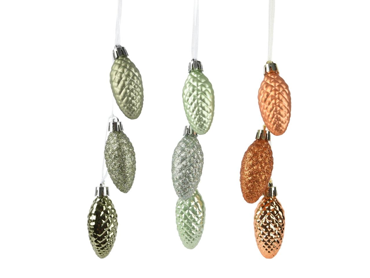 Appendino 3 pigne lucido, opaco e glitter colori assortiti