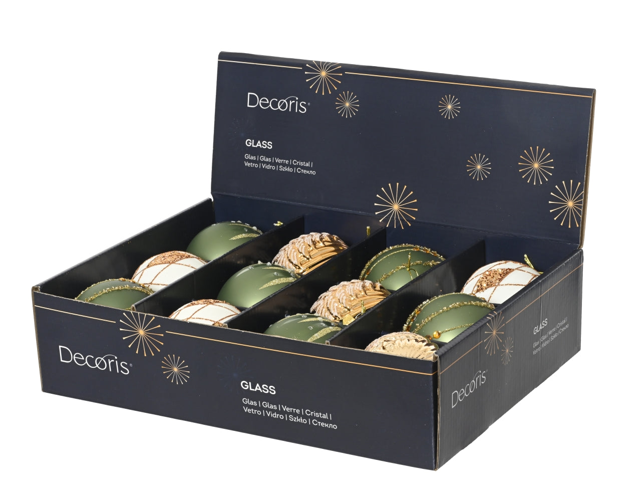 Palla in vetro 8cm 4 decori assortiti