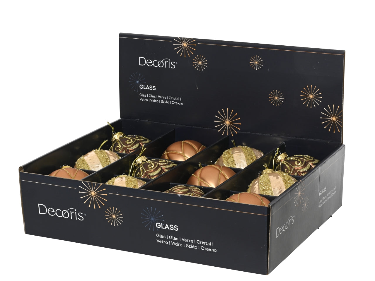 Palla in vetro 10cm 3 decori assortiti