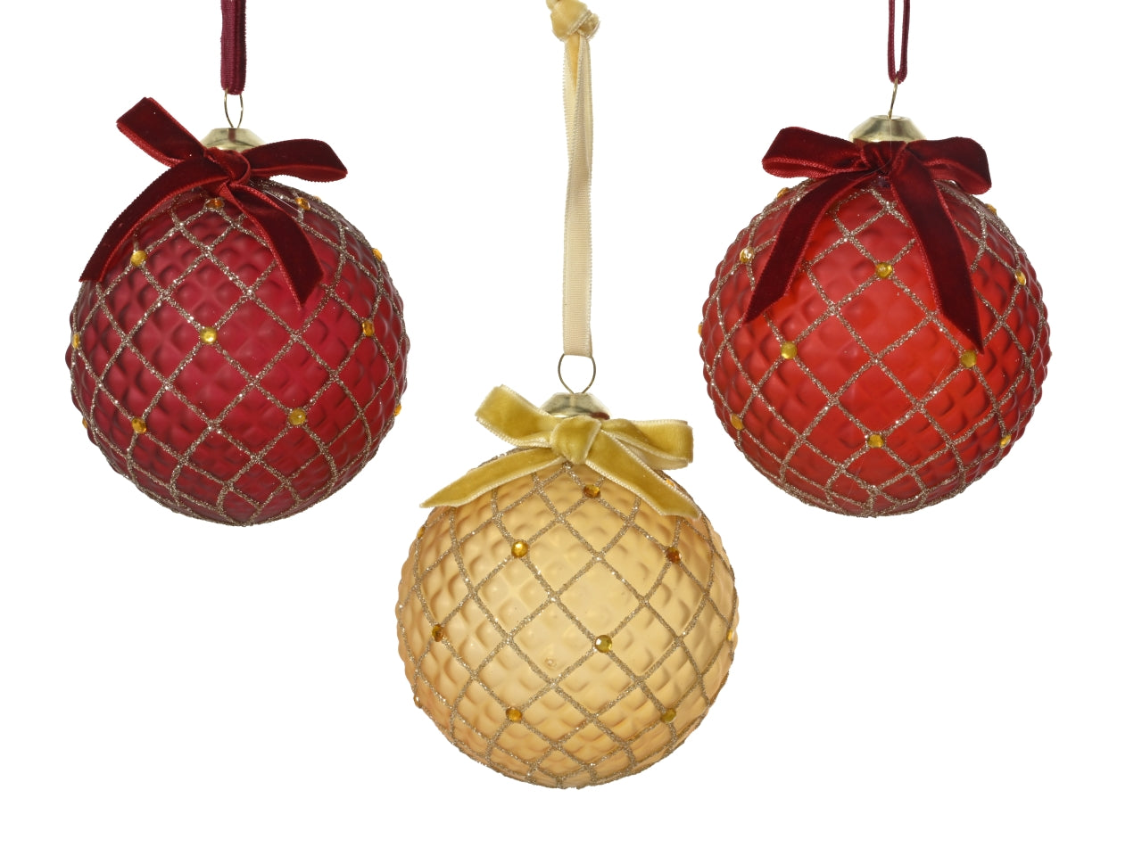 Palla vetro 8cm con gemme e glitter in 3 cololori assortiti