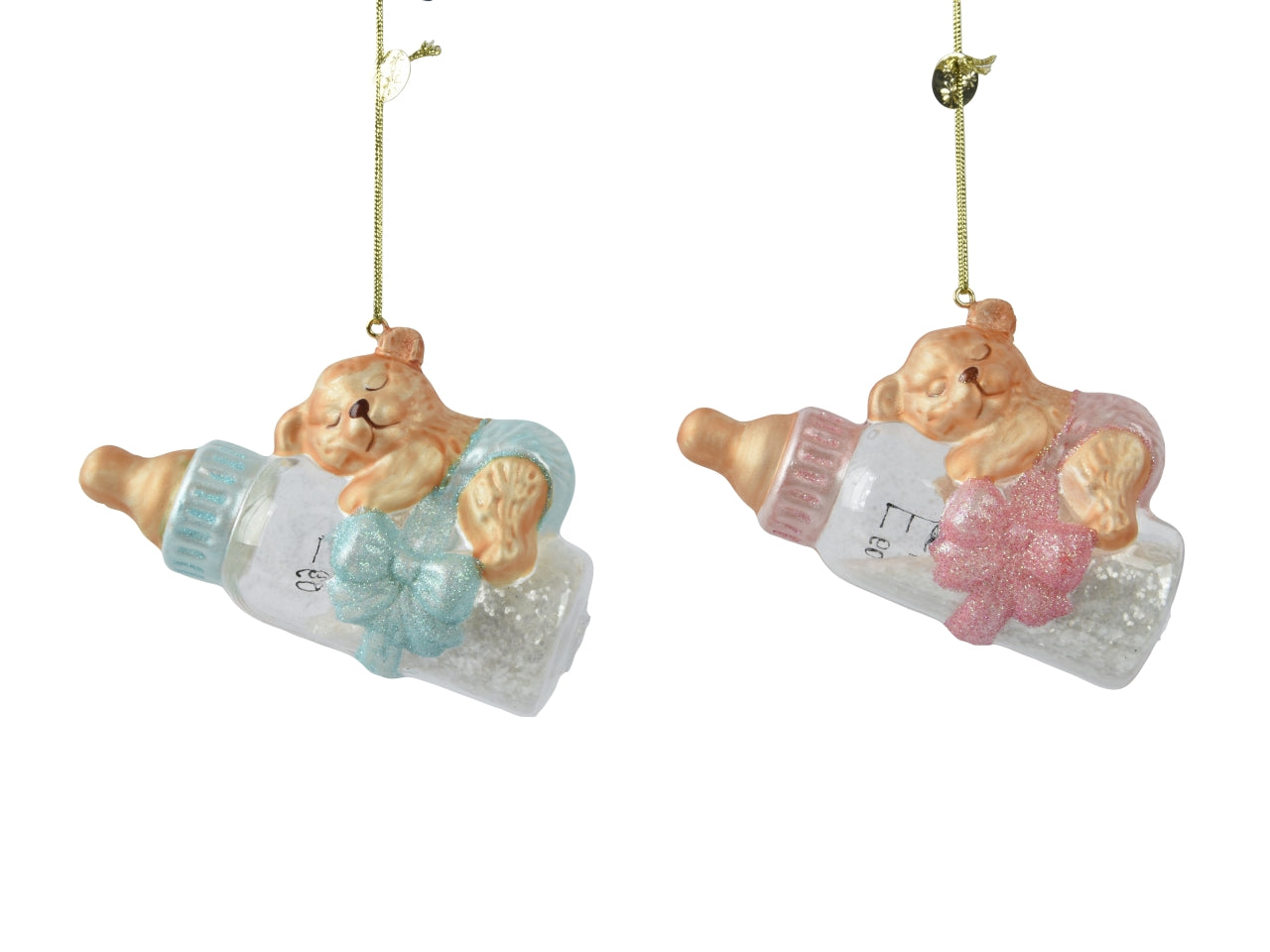 Appendino orso vetro 4,3cm con bibero rosa e celeste