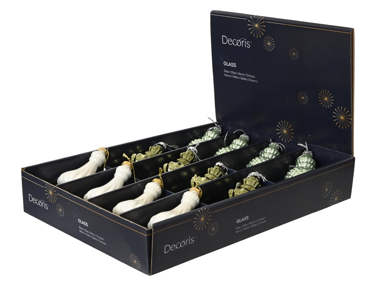 Appendino in vetro 15cm verde lucido, opaco e smaltato assortiti