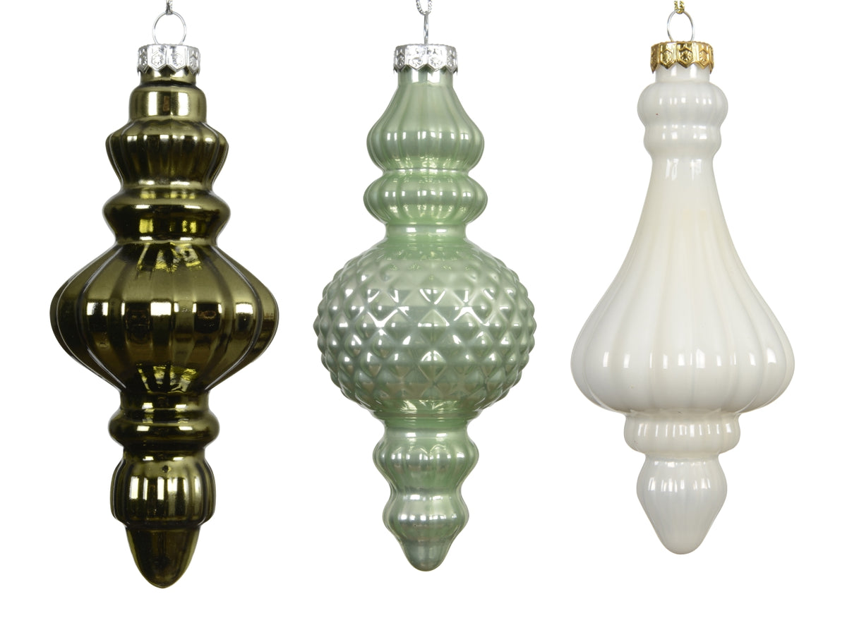 Appendino in vetro 15cm verde lucido, opaco e smaltato assortiti