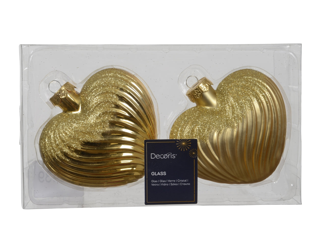 Appendino cuore vetro 9,5cm in confezione da 2 pezzi oro