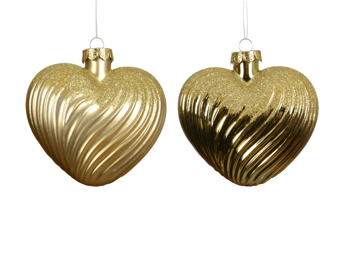 Appendino cuore vetro 9,5cm in confezione da 2 pezzi oro