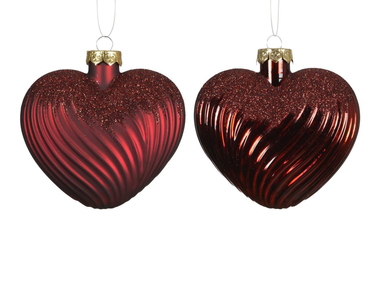 Appendino cuore vetro 9,5cm in confezione da 2 pezzi bordeaux