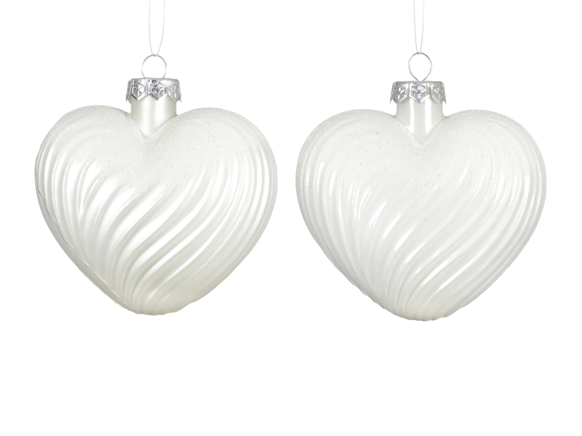 Appendino cuore vetro9,5cm in confezione da 2 pezzi bianco