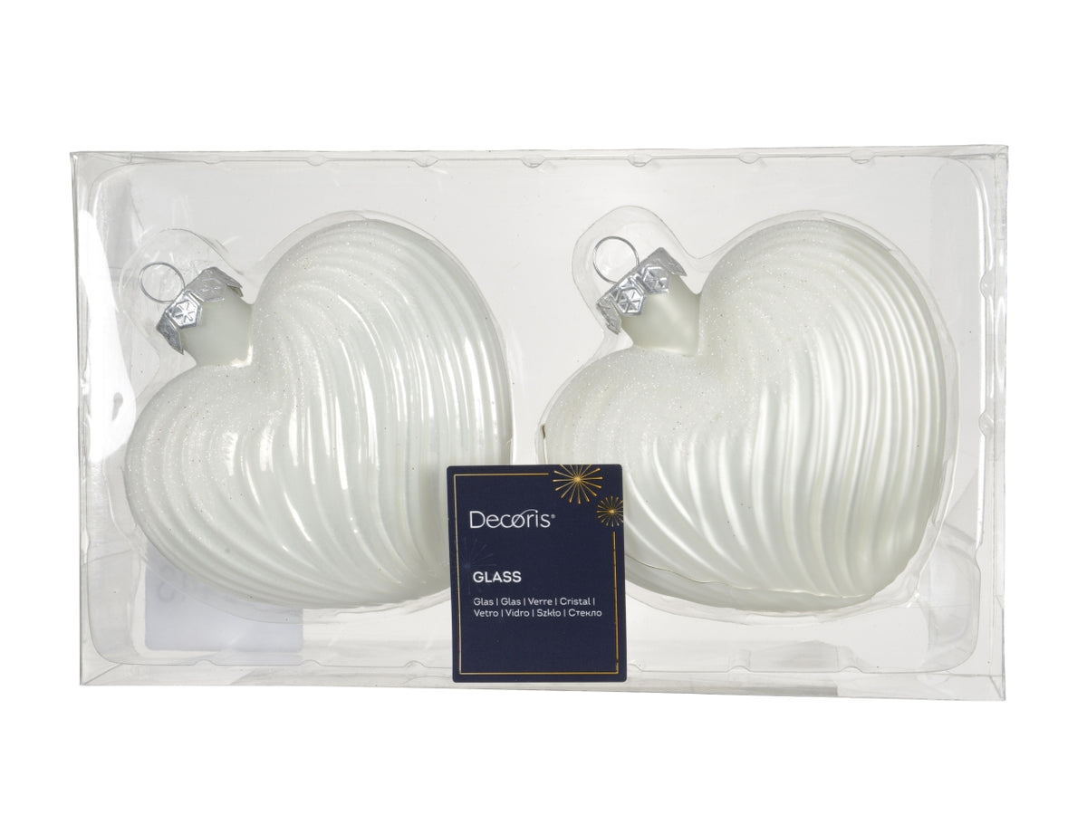 Appendino cuore vetro9,5cm in confezione da 2 pezzi bianco