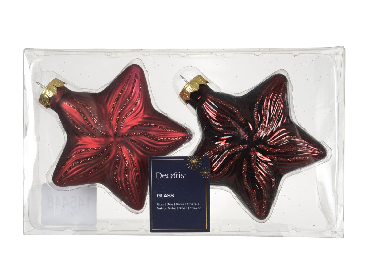 Appendino stella vetro 10cm in confezione da 2 pezzi bordeaux