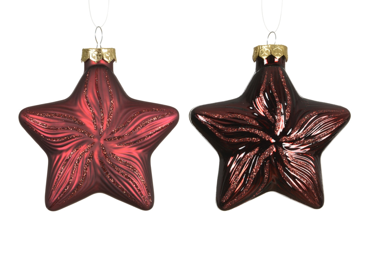 Appendino stella vetro 10cm in confezione da 2 pezzi bordeaux