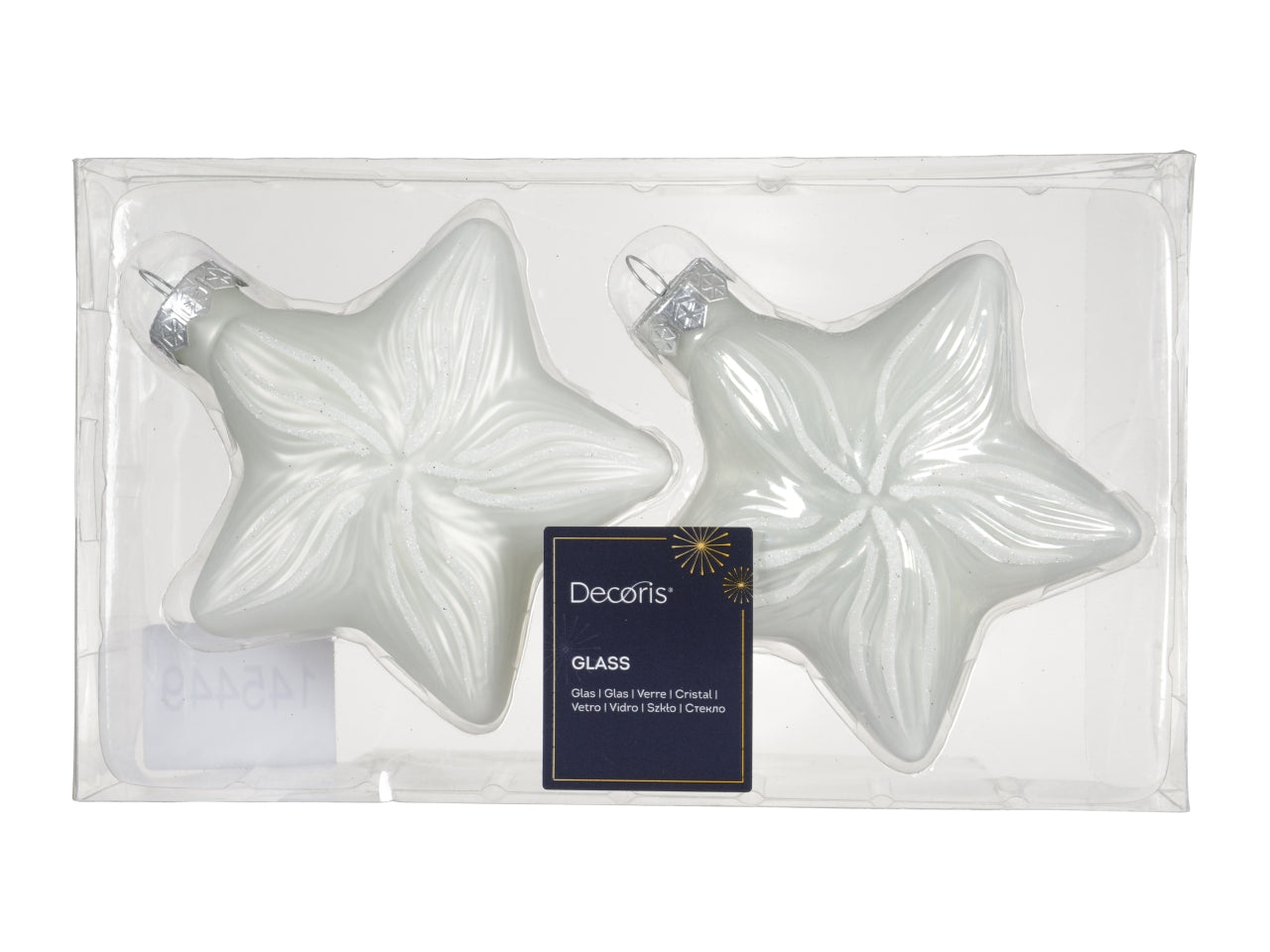 Appendino stella vetro 10cm in confezione da 2 pezzi bianco