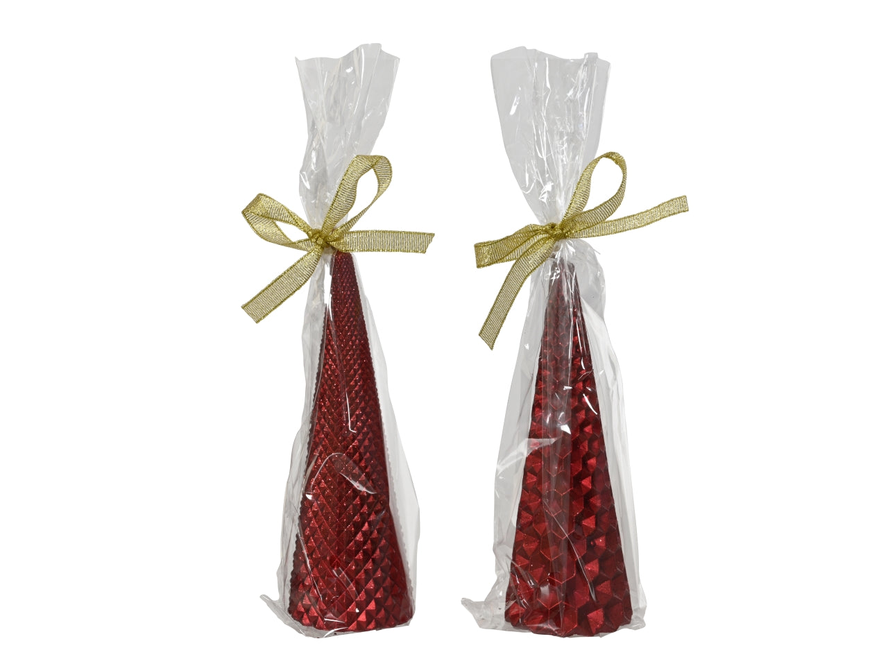 Candela piramide 5xh.15cm rosso glitter