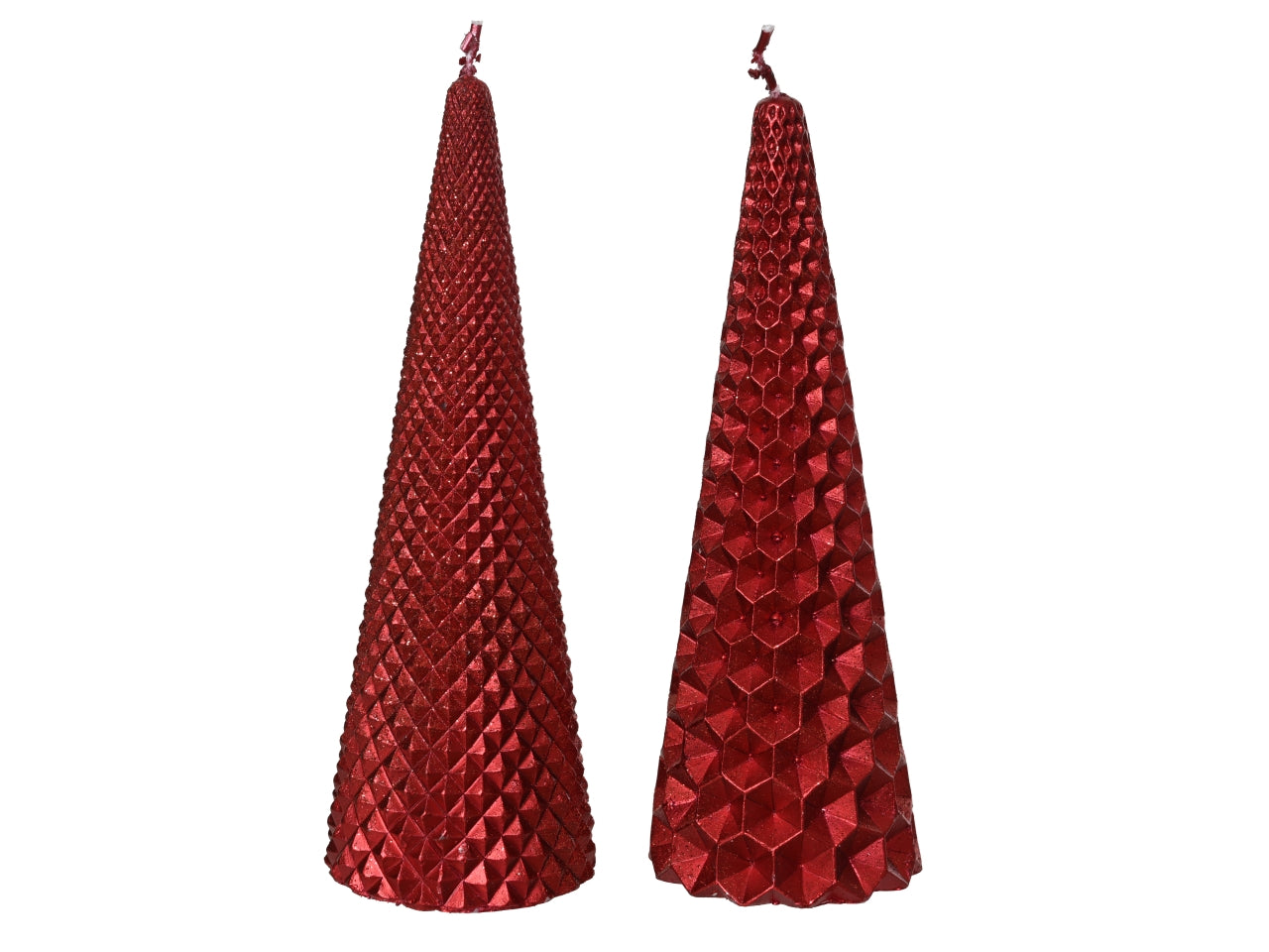 Candela piramide 5xh.15cm rosso glitter
