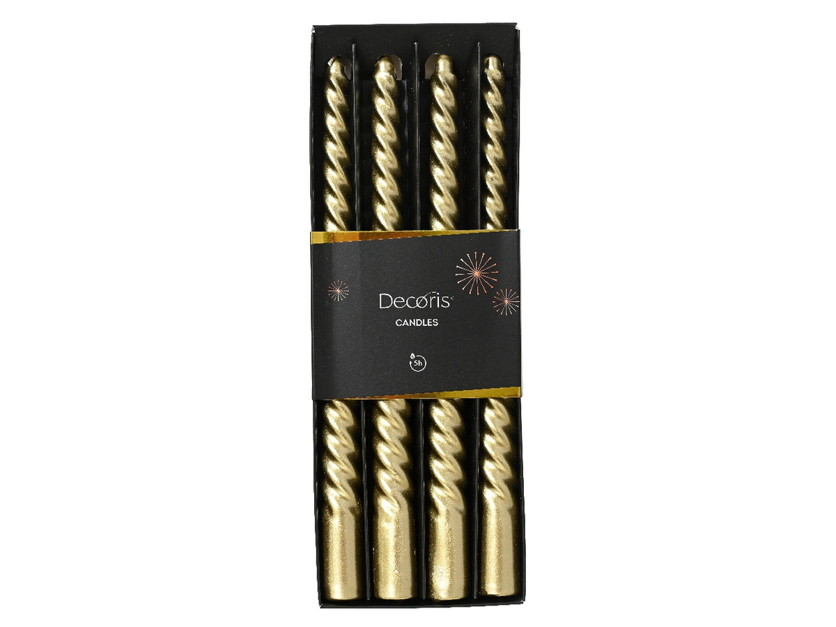 Candela torciglione 25cm in scatola da 4 pezzi oro