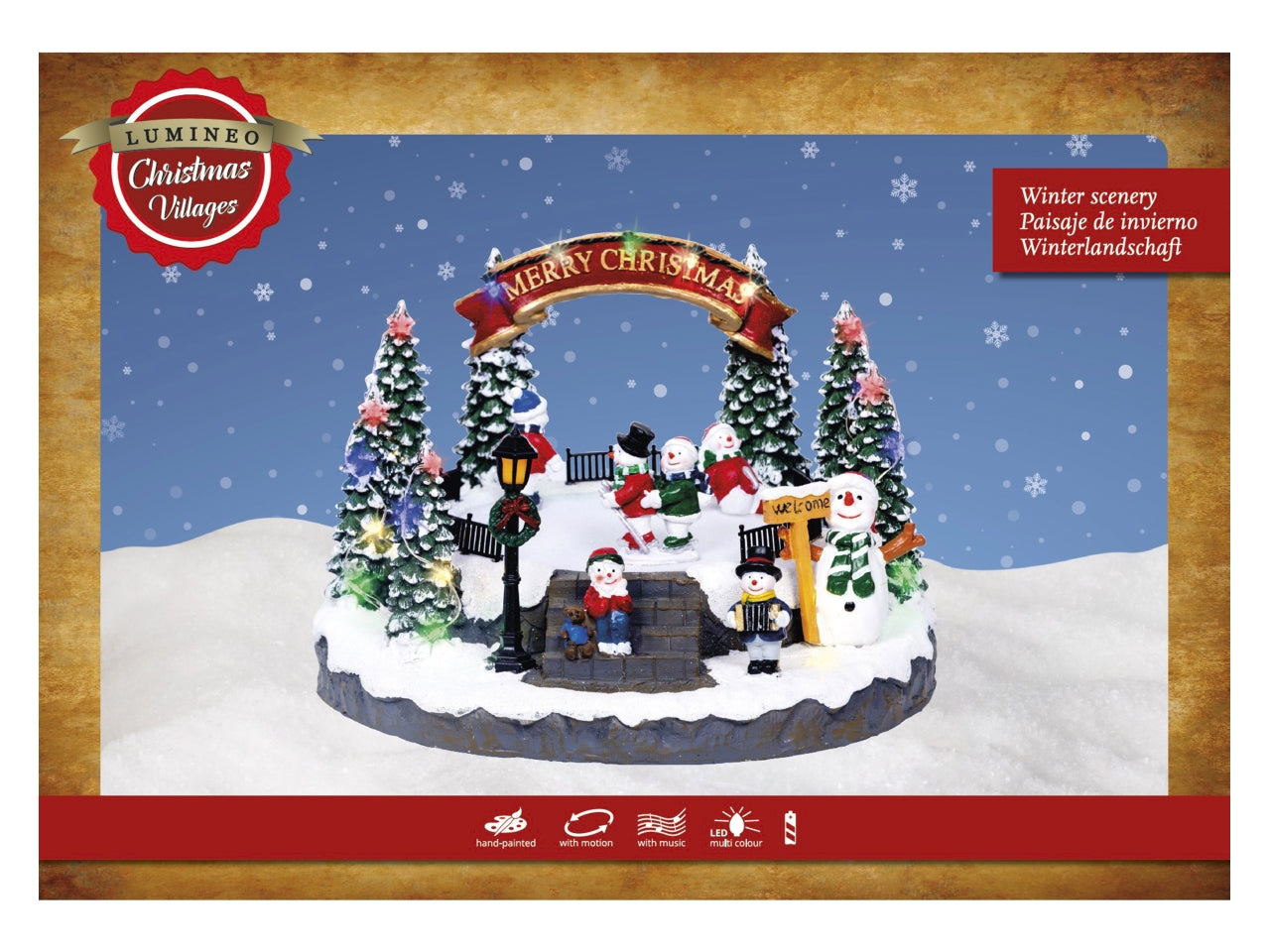 Scenario invernale con led multicolor effetto lampeggiante, movimento e musica 26,5x24h.16cm