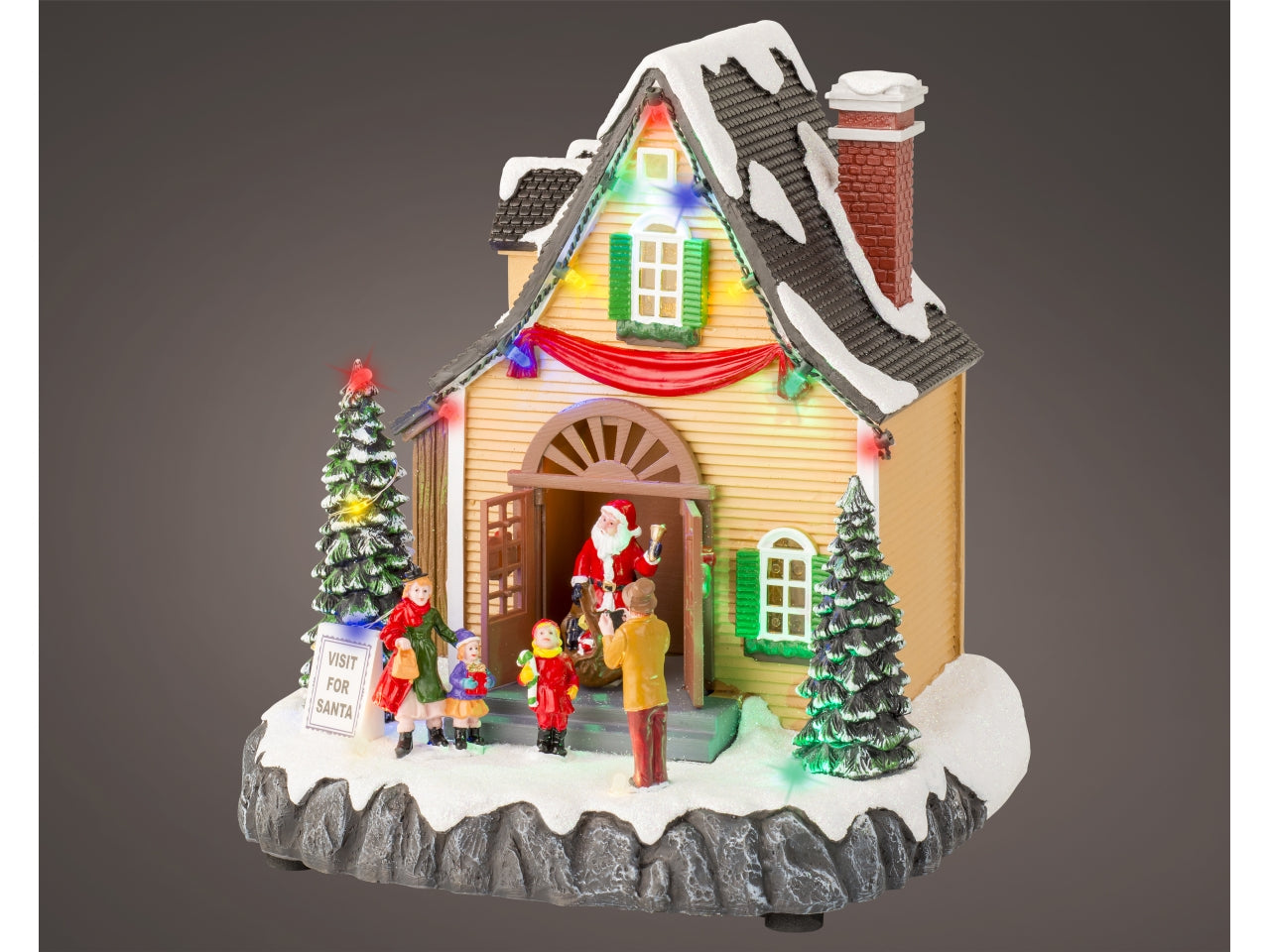 Scenario casa babbo natale con led a batteria 19x21,5cm