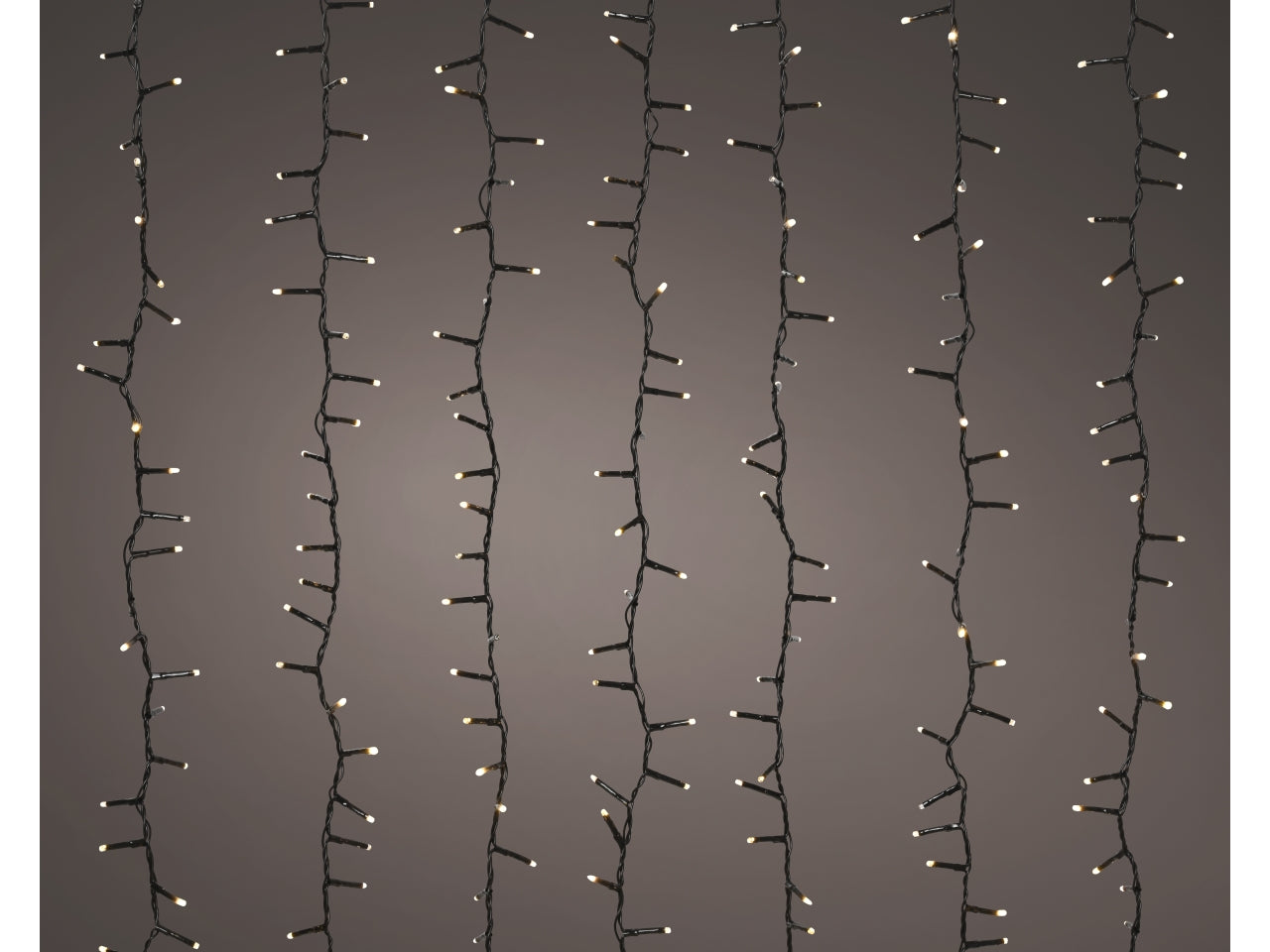 Tenda luci a cascata 1080led bianco caldo effetto scintillante 6 fili neri con luci a grappoli 240x240cm per uso esterno