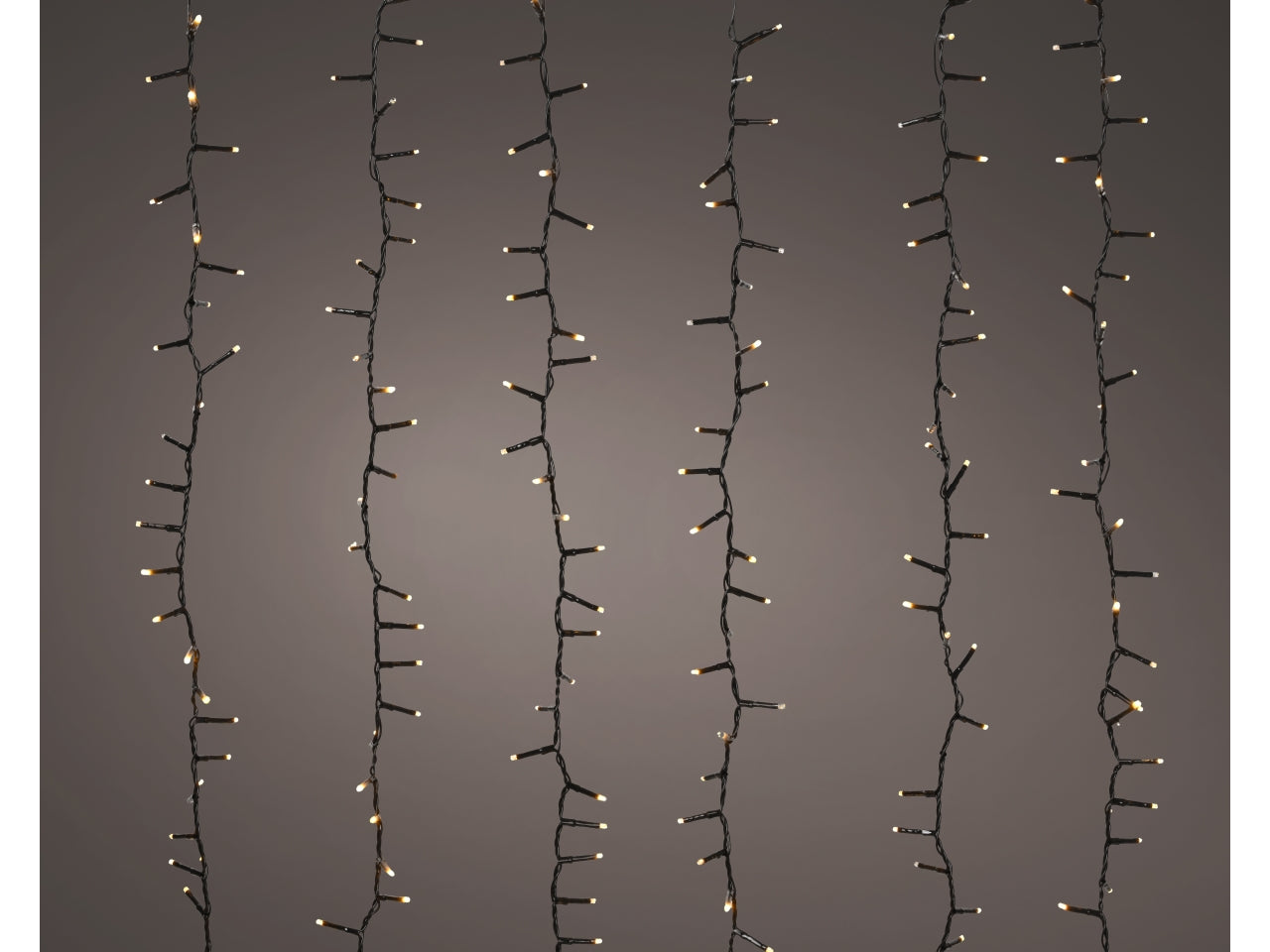 Tenda luci 480led oro soft 8 funzioni scintillante 6 fili neri con luci a grappolo 200xh.100cm