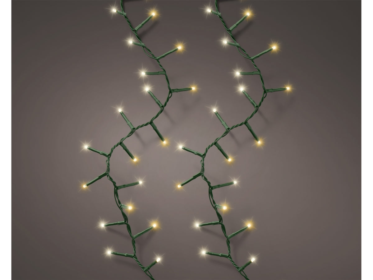 Catena luci 2000led bianco caldo e bianco freddo 8 funzioni 45mt filo verde per uso interno/esterno