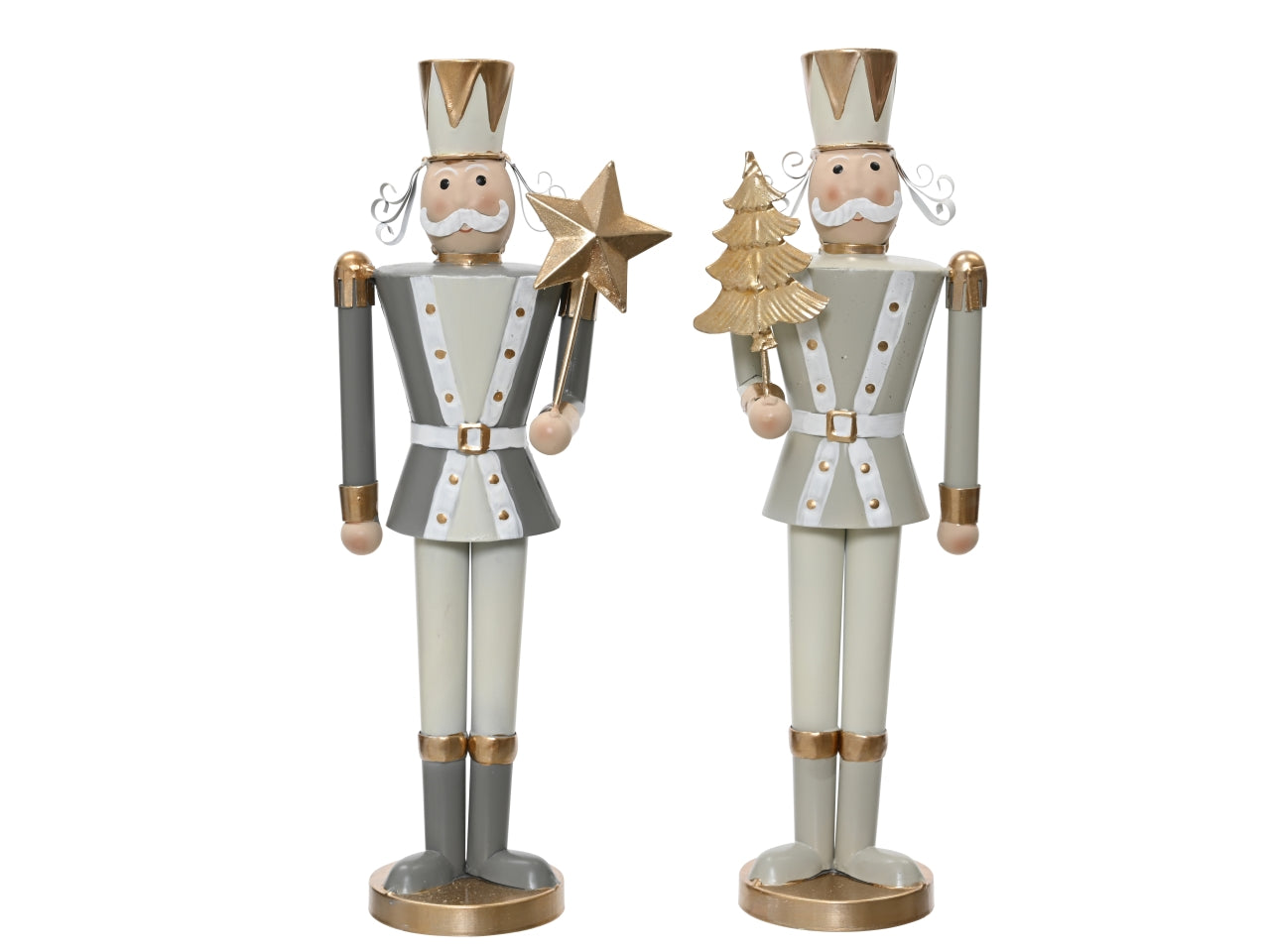 Schiaccianoci 42cm con stella e albero in metallo bianco e grigio