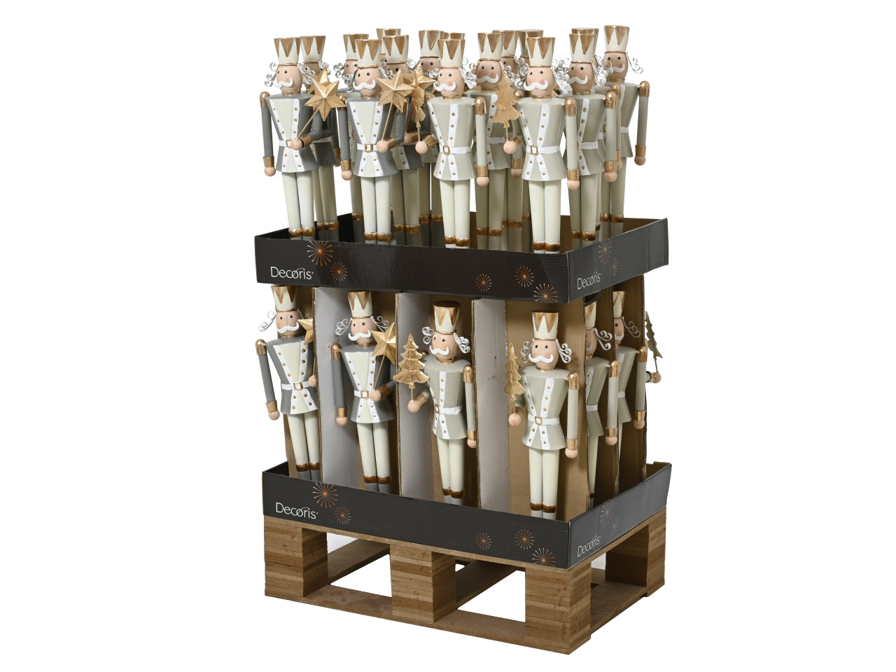 Schiaccianoci 42cm con stella e albero in metallo bianco e grigio