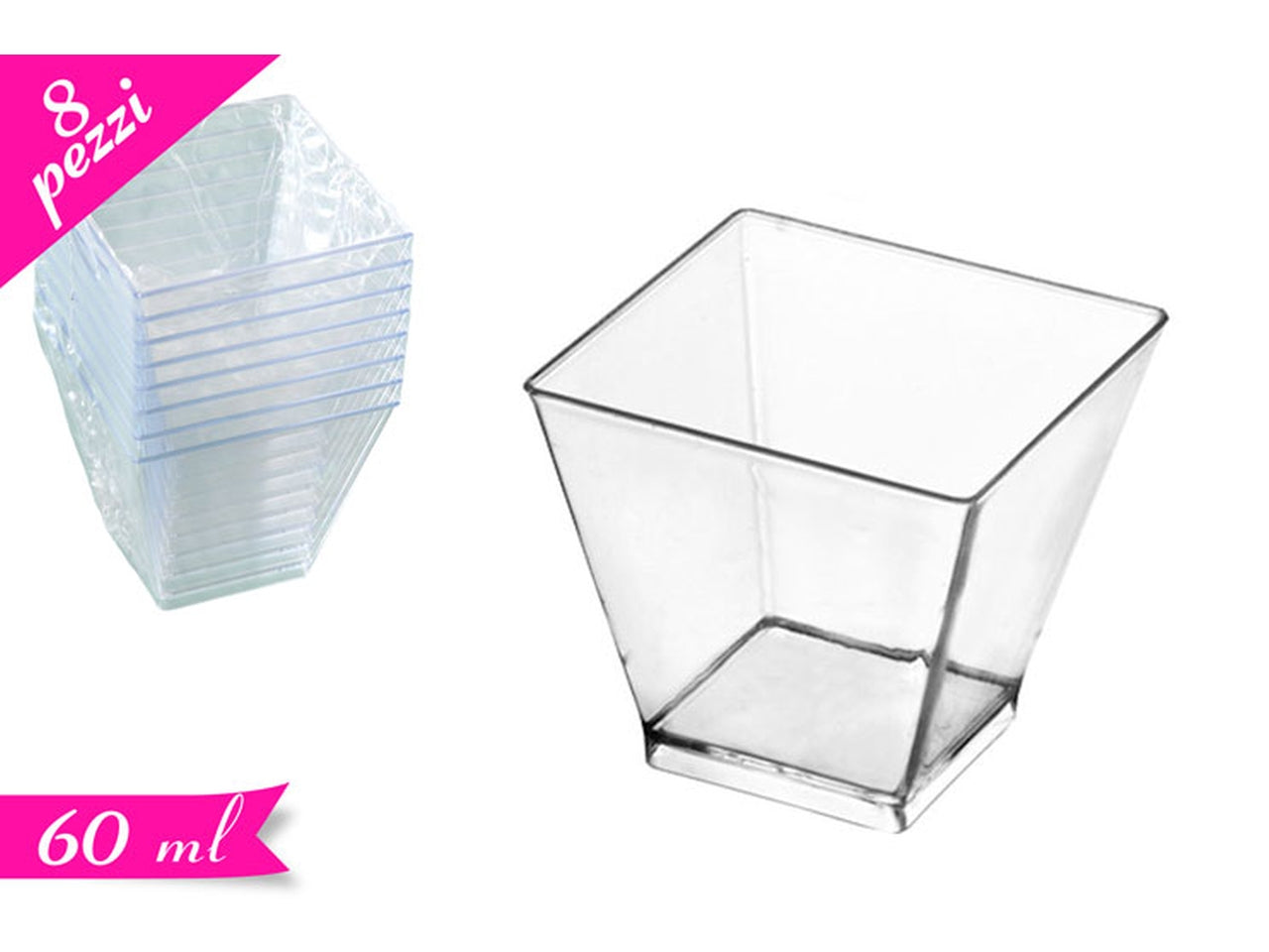 Confezione da 8 bicchierini riutilizzabili trasparenti