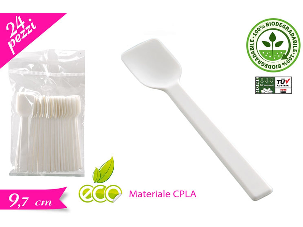 Confezione di 24 cucchiai per gelato in cpla bianchi