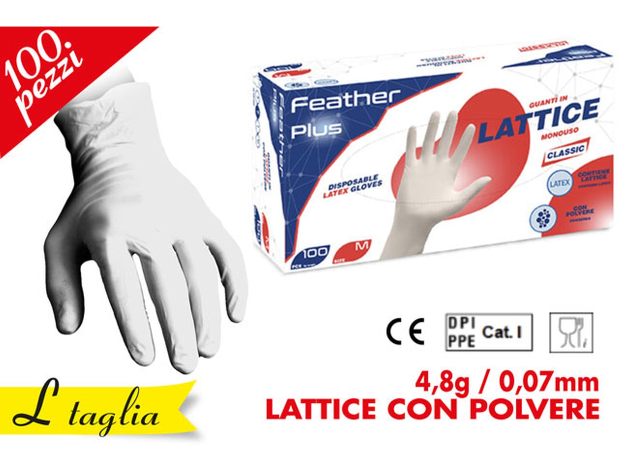 Confezione di 100 guanti in lattice