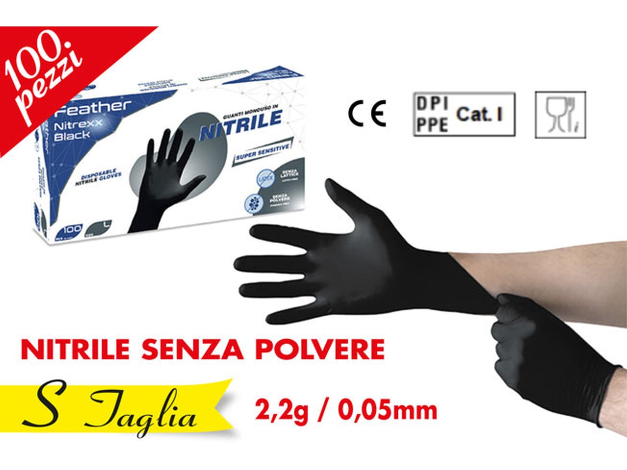 Confezione di 100 guanti in nitrile