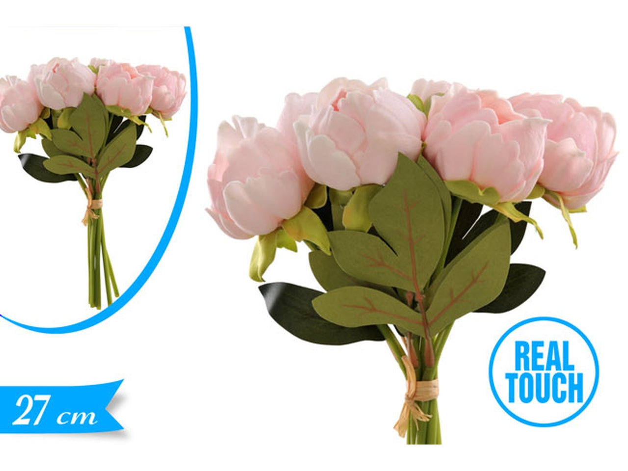 Mazzetto di 8 peonie in gomma rosa